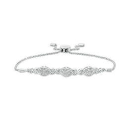 Diamond Accent Beaded Marquise Frame and Infinity Bolo Bracelet in Sterling Silver - 9.5"