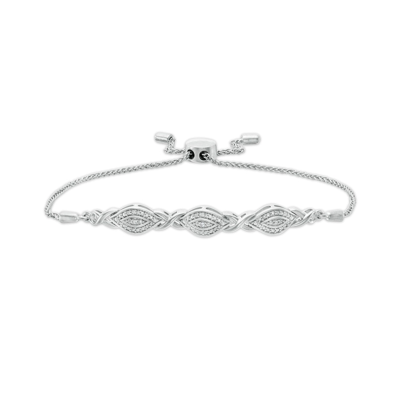 Main Image 1 of Diamond Accent Beaded Marquise Frame and Infinity Bolo Bracelet in Sterling Silver - 9.5"