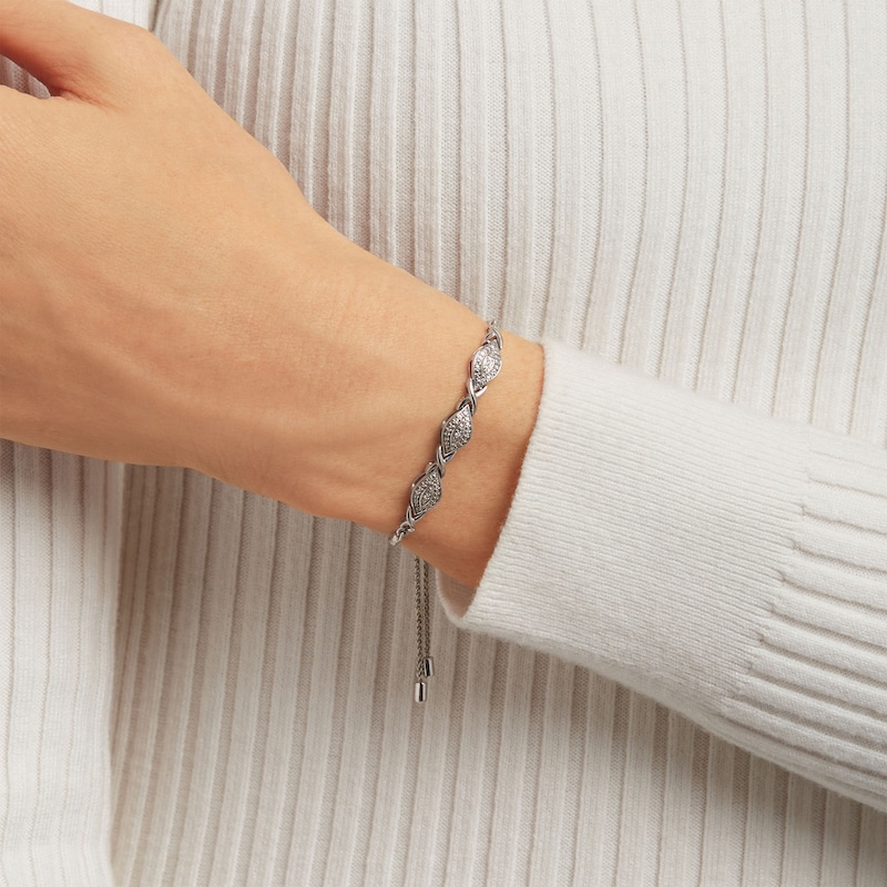 Main Image 2 of Diamond Accent Beaded Marquise Frame and Infinity Bolo Bracelet in Sterling Silver - 9.5"