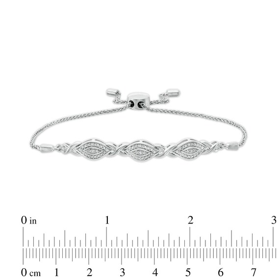 Diamond Accent Beaded Marquise Frame and Infinity Bolo Bracelet in Sterling Silver - 9.5"
