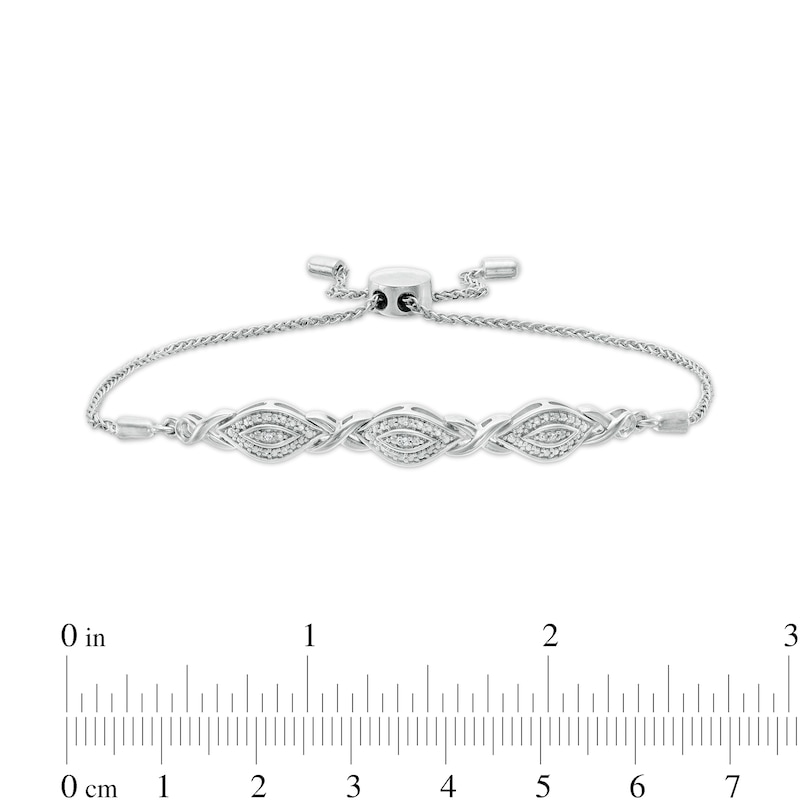 Diamond Accent Beaded Marquise Frame and Infinity Bolo Bracelet in Sterling Silver - 9.5"