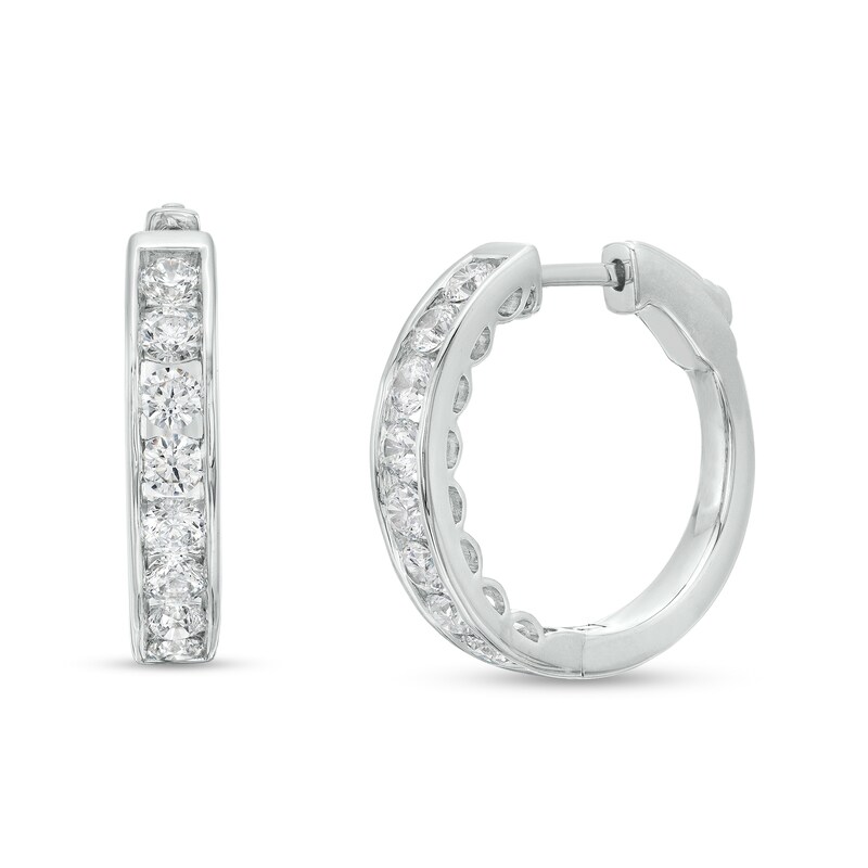 Main Image 1 of 2 CT. T.W. Diamond Channel Eight Stone Hoop Earrings in 14K White Gold