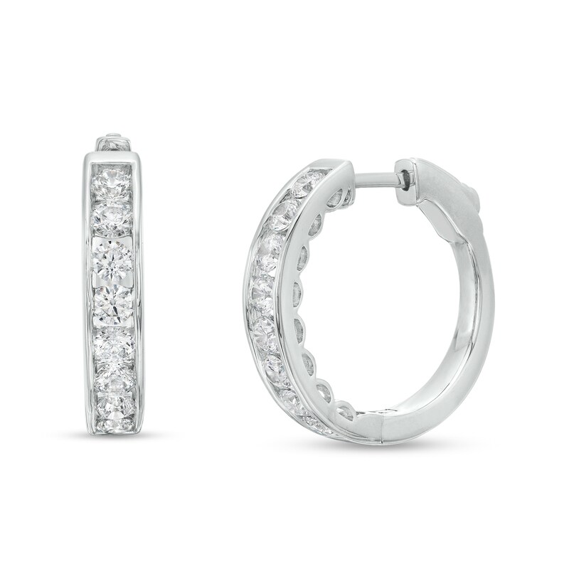 2 CT. T.W. Diamond Channel Eight Stone Hoop Earrings in 14K White Gold