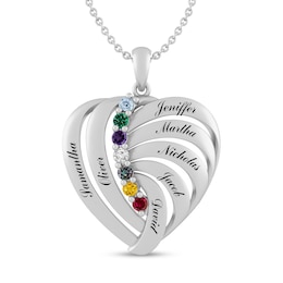 Mother's Gemstone Multi-Row Heart Pendant (3-7 Stones and Lines)