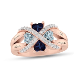 Mother's Heart-Shaped Gemstone and White Lab-Created Sapphire "X" Ring (4 Stones and Lines)