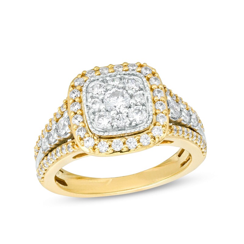 Main Image 1 of 1 CT. T.W. Cushion-Shaped Multi-Diamond Frame Triple Row Ring in 10K Two-Tone Gold