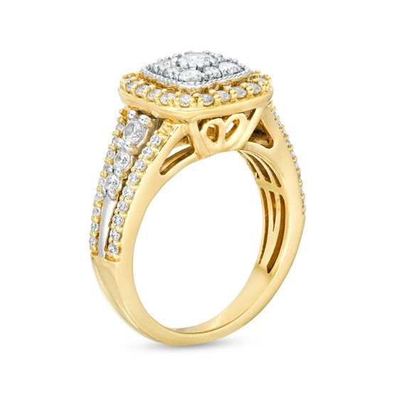 1 CT. T.w. Cushion-Shaped Multi-Diamond Frame Triple Row Ring in 10K Two-Tone Gold