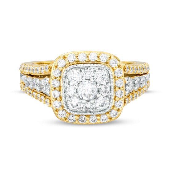 1 CT. T.w. Cushion-Shaped Multi-Diamond Frame Triple Row Ring in 10K Two-Tone Gold