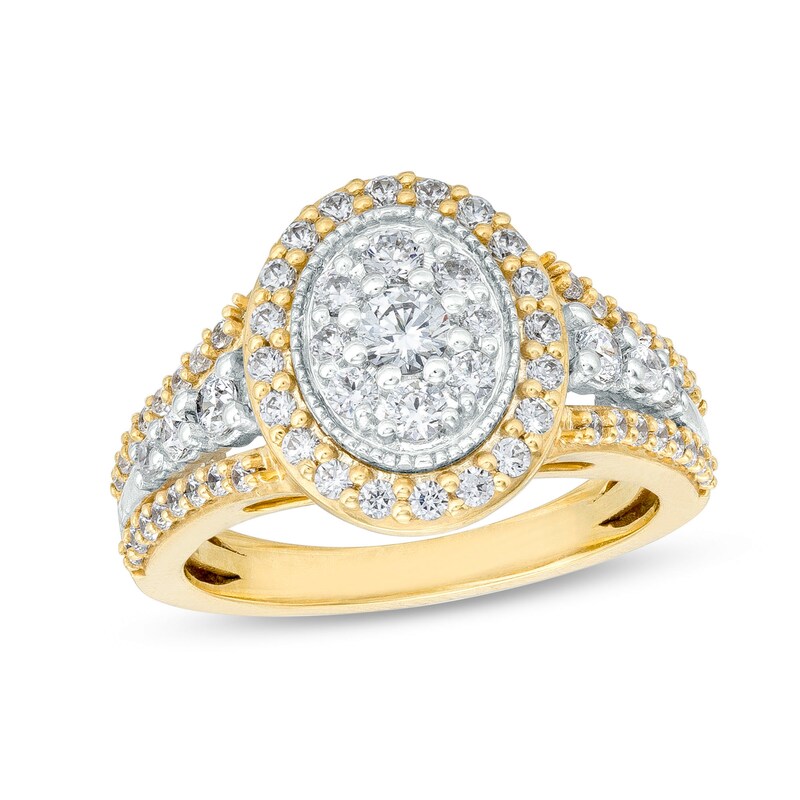 Main Image 1 of 1 CT. T.W. Oval Multi-Diamond Frame Triple Row Ring in 10K Two-Tone Gold