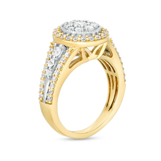 1 CT. T.w. Oval Multi-Diamond Frame Triple Row Ring in 10K Two-Tone Gold