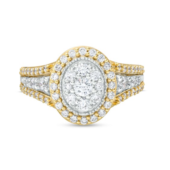 1 CT. T.w. Oval Multi-Diamond Frame Triple Row Ring in 10K Two-Tone Gold