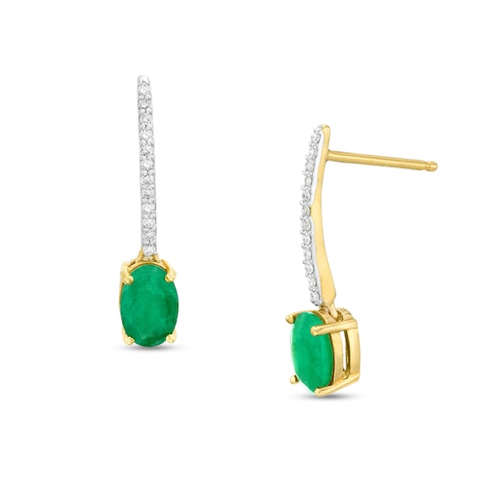 Oval Emerald and 1/15 CT. T.w. Diamond Drop Earrings in 10K Gold