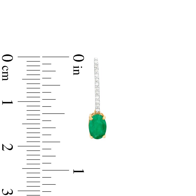 Main Image 3 of Oval Emerald and 1/15 CT. T.W. Diamond Drop Earrings in 10K Gold