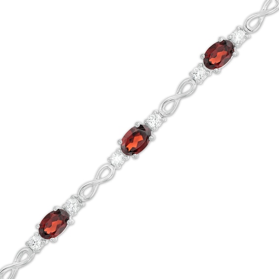Oval Garnet and White Lab-Created Sapphire Alternating Infinity Loop Link Bracelet in Sterling Silver – 7.25"