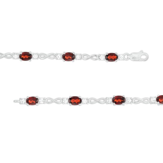 Oval Garnet and White Lab-Created Sapphire Alternating Infinity Loop Link Bracelet in Sterling Silver â 7.25"