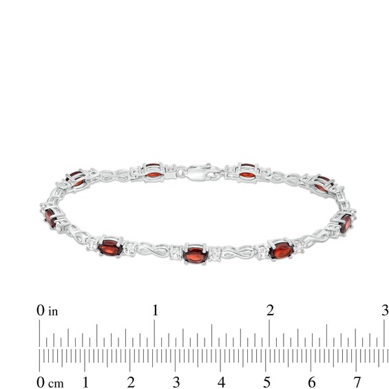 Oval Garnet and White Lab-Created Sapphire Alternating Infinity Loop Link Bracelet in Sterling Silver â 7.25"