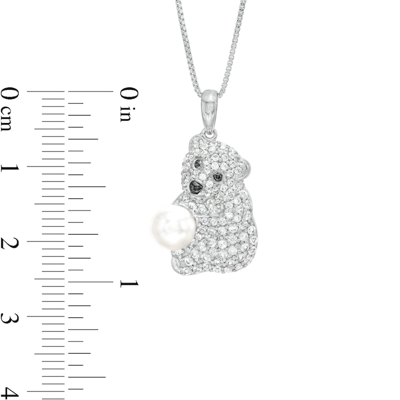 Main Image 3 of 6.0mm Freshwater Cultured Pearl and White Lab-Created Sapphire Polar Bear Pendant in Sterling Silver