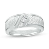 Thumbnail Image 1 of 1/3 CT. T.W. Diamond Textured Shank Three Stone Wedding Band in 10K White Gold