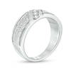 Thumbnail Image 3 of 1/3 CT. T.W. Diamond Textured Shank Three Stone Wedding Band in 10K White Gold