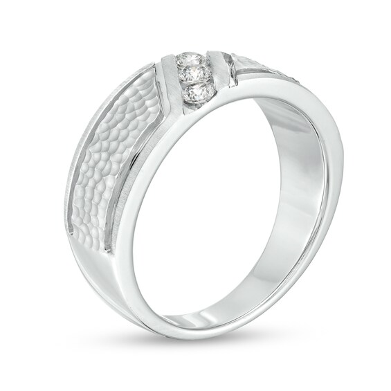 1/3 CT. T.w. Diamond Textured Shank Three Stone Wedding Band in 10K White Gold