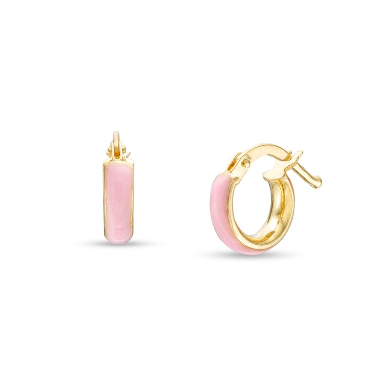 Main Image 1 of Child's 9.5mm Pink Enamel Tube Hoop Earrings in 14K Gold