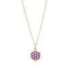 Thumbnail Image 1 of Child's Purple and Green Enamel Flower Pendant in 14K Gold – 13"