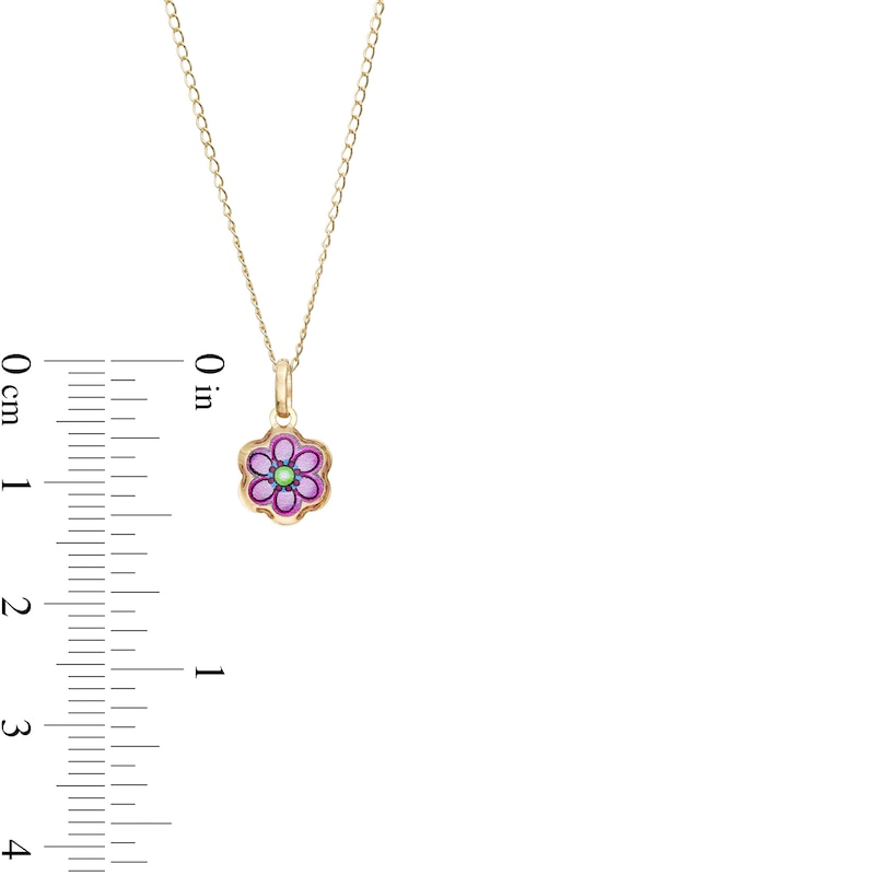 Main Image 2 of Child's Purple and Green Enamel Flower Pendant in 14K Gold – 13"