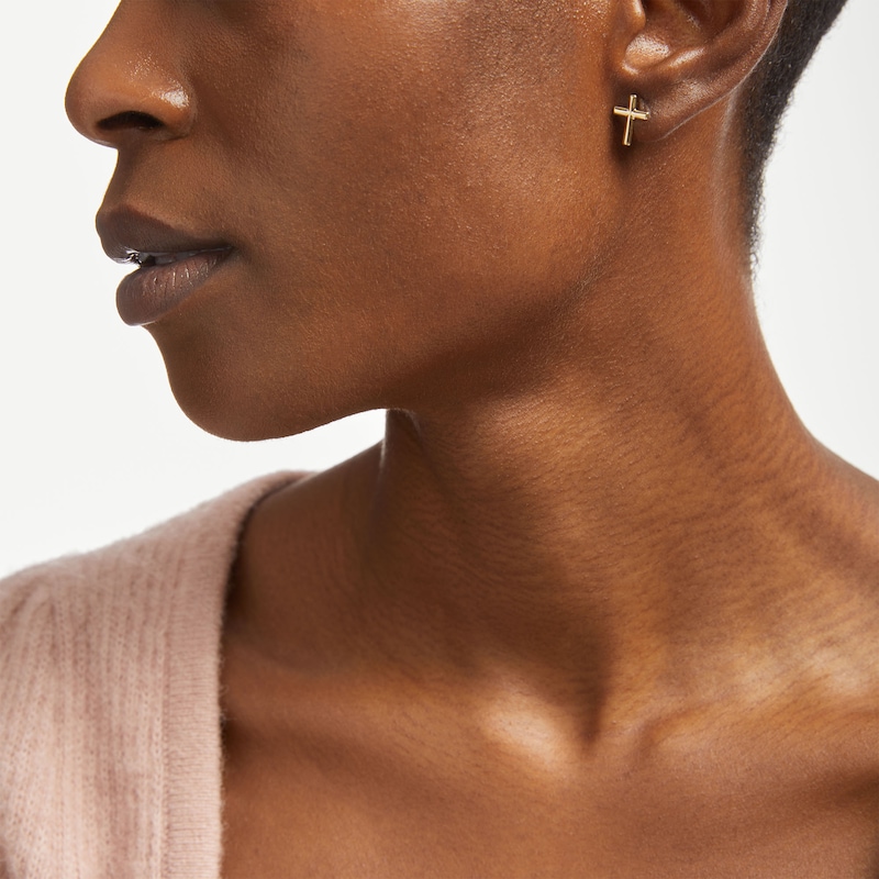 Main Image 2 of Cross Stud Earrings in 14K Gold