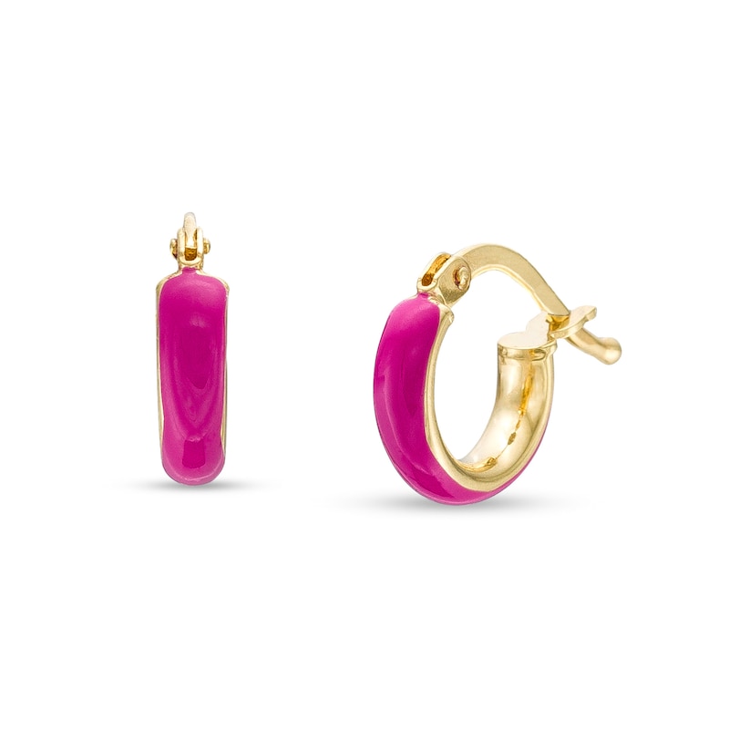 Main Image 1 of Child's 9.5mm Purple Enamel Tube Hoop Earrings in 14K Gold