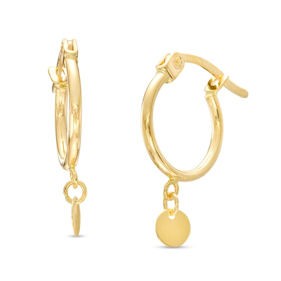 12.0mm Dainty Disc Huggie Hoop Earrings in 14K Gold