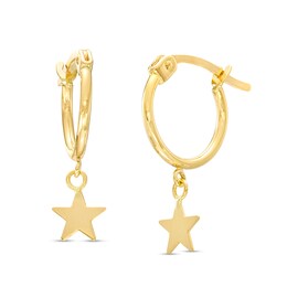 20.0mm Dainty Star Tube Hoop Earrings in 14K Gold