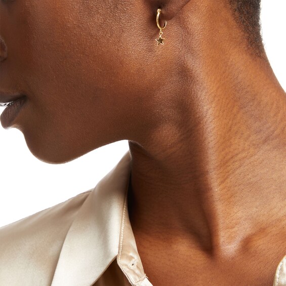 20.0mm Dainty Star Tube Hoop Earrings in 14K Gold