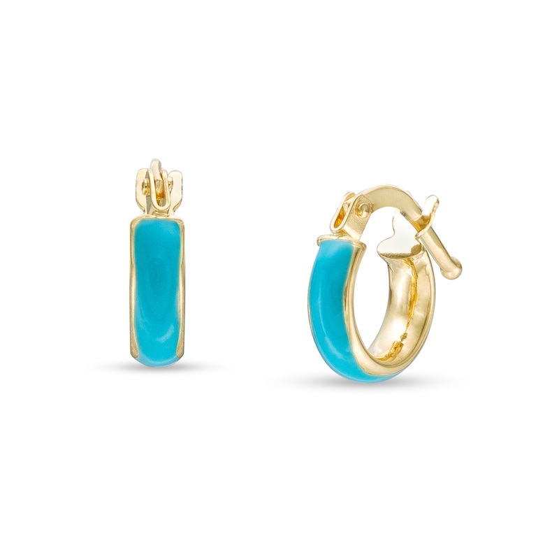 Child's 9.5mm Blue Enamel Tube Hoop Earrings in 14K Gold