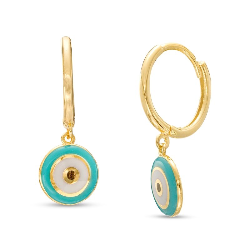 Main Image 1 of Evil Eye with Blue and White Enamel Drop Earrings in 14K Gold