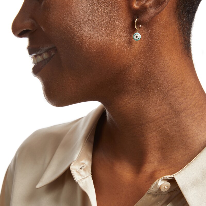 Main Image 2 of Evil Eye with Blue and White Enamel Drop Earrings in 14K Gold