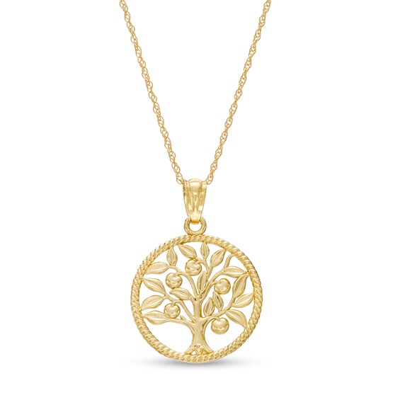 Rope-Textured Tree of Life Pendant in 14K Gold