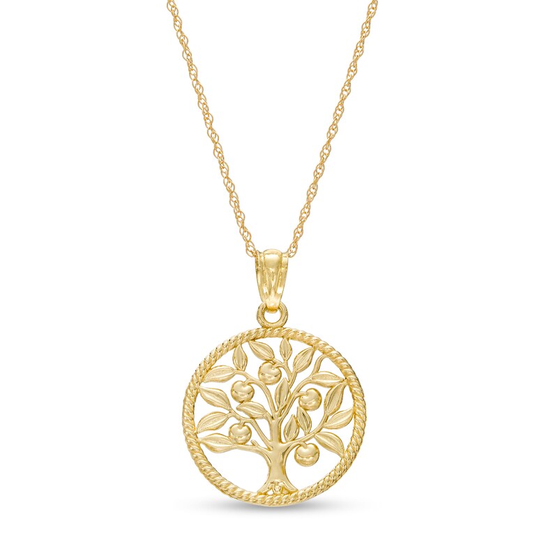 Main Image 1 of Rope-Textured Tree of Life Pendant in 14K Gold