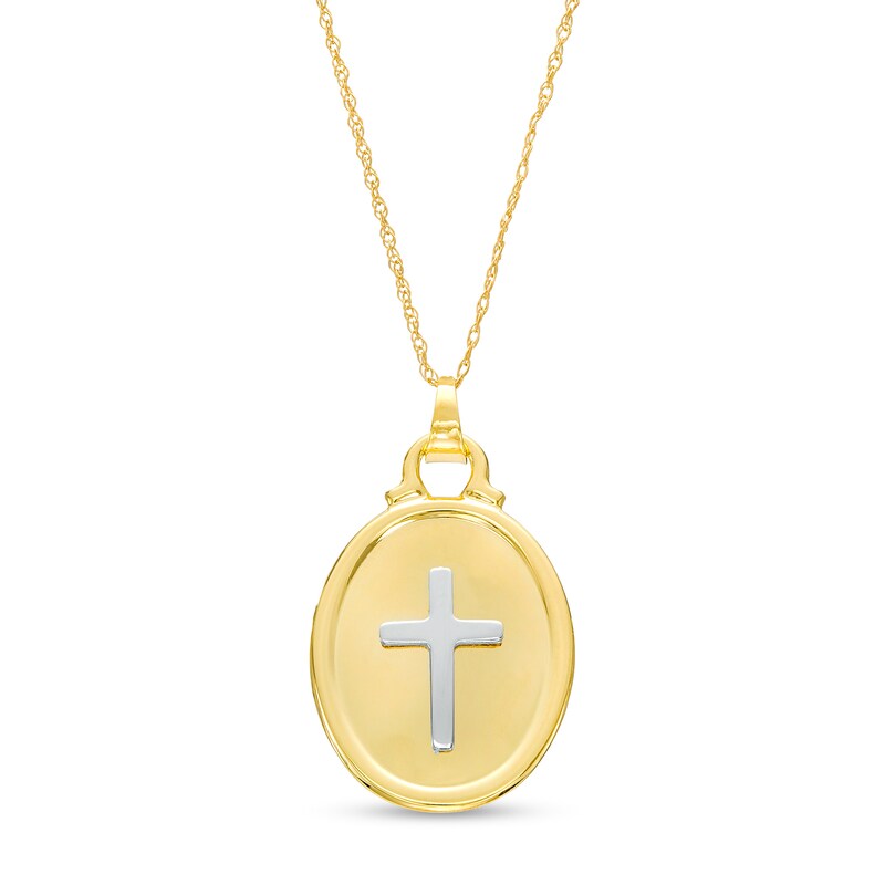 Main Image 1 of Oval-Shaped Cross Cutout Pendant in 14K Gold