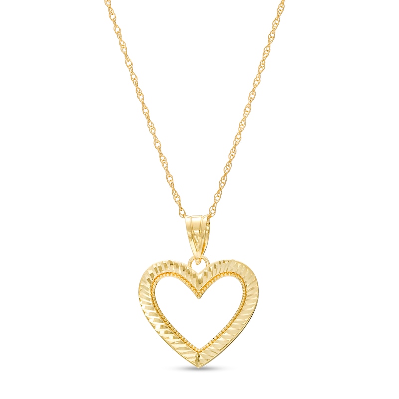 Main Image 1 of Diamond-Cut Textured Heart Pendant in 14K Gold