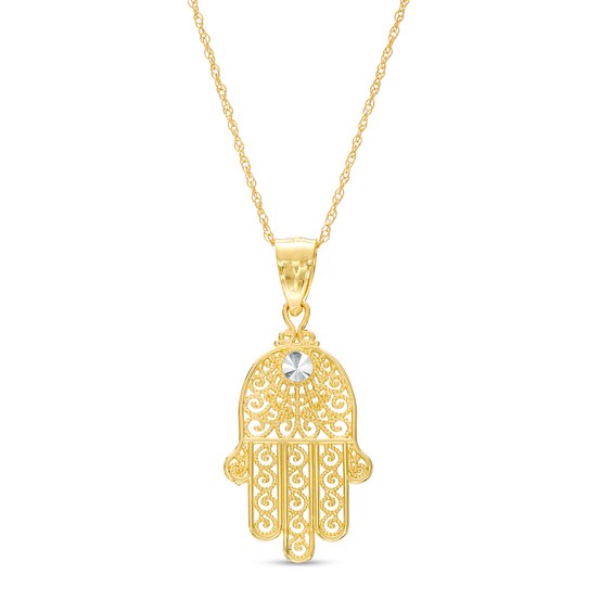 Filigree Hamsa Pendant in 14K Gold