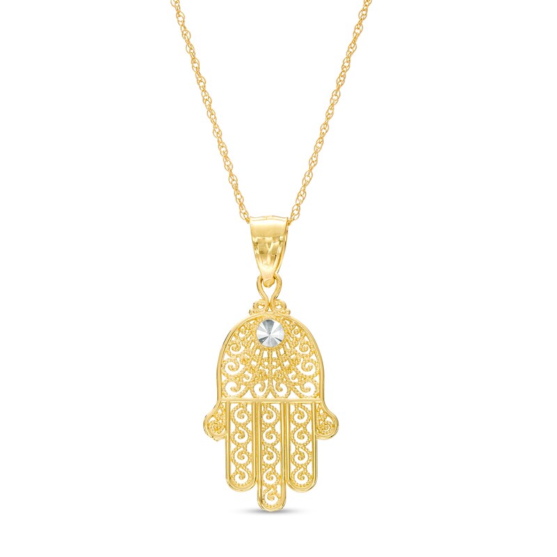Main Image 1 of Filigree Hamsa Pendant in 14K Gold