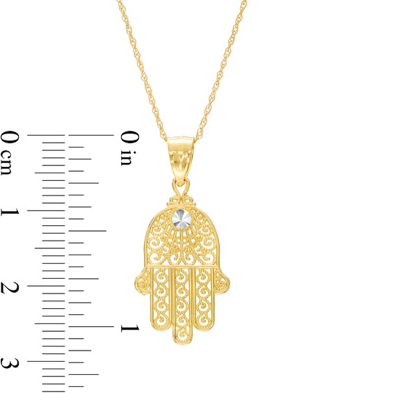 Filigree Hamsa Pendant in 14K Gold
