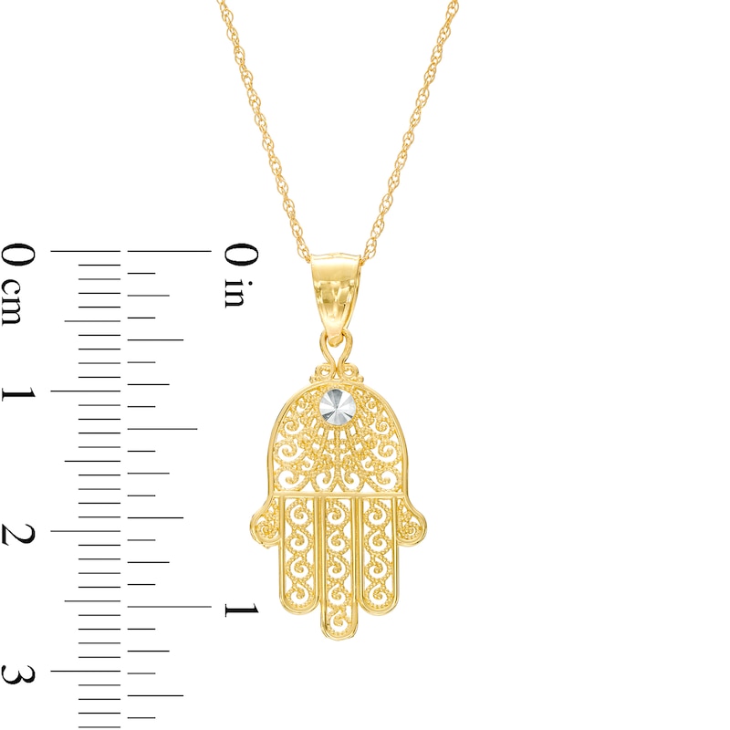 Main Image 3 of Filigree Hamsa Pendant in 14K Gold