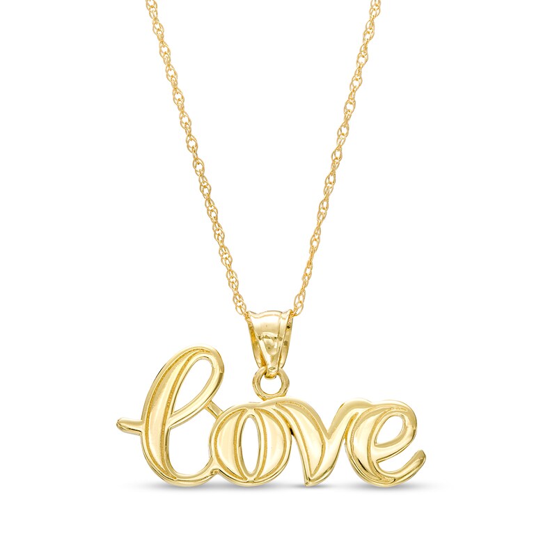 Main Image 1 of Cursive "love" Script Pendant in 14K Gold