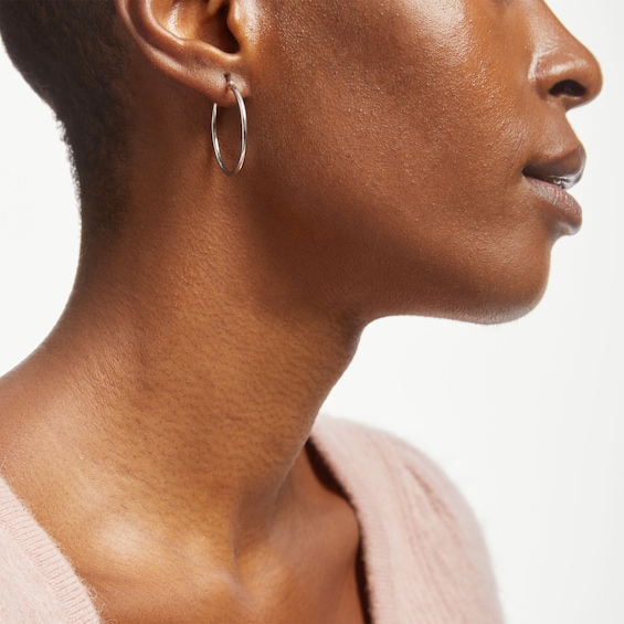 30.0mm Tube Hoop Earrings in 14K White Gold