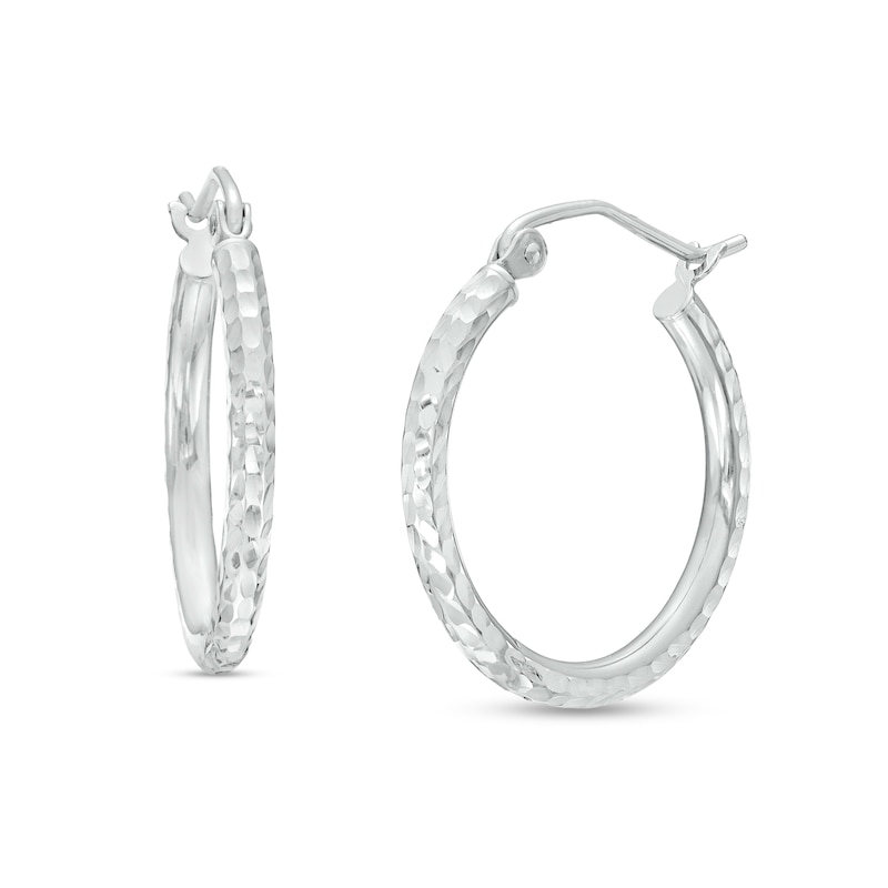 20.0mm Diamond-Cut Tube Hoop Earrings in 14K White Gold