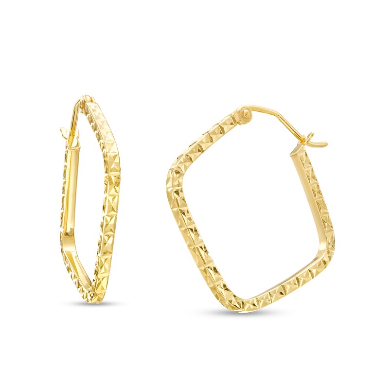 Main Image 1 of Diamond-Cut Square-Shaped Tube Hoop Earrings in 14K Gold