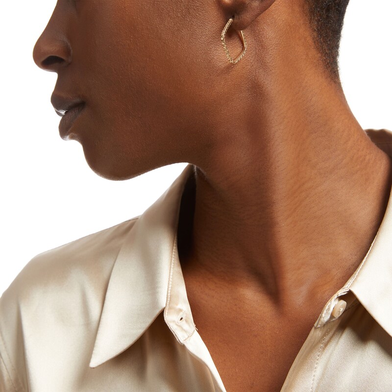 Main Image 2 of Diamond-Cut Square-Shaped Tube Hoop Earrings in 14K Gold