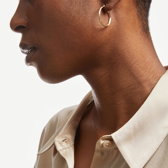 25.0mm Tube Hoop Earrings in 14K Gold