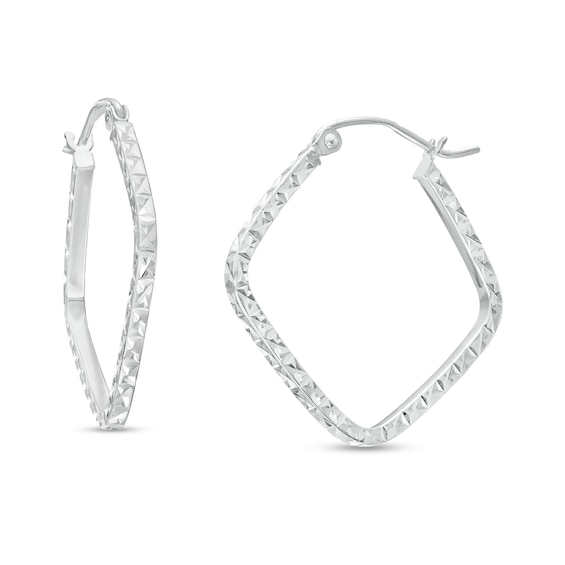 Diamond-Cut Square-Shaped Tube Hoop Earrings in 14K White Gold